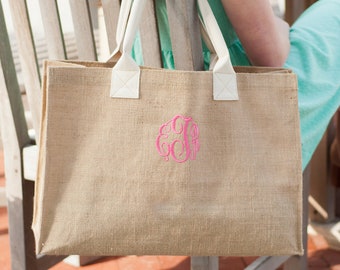 Burlap Monogram Tote Bag, Burlap Purse, Monogram Burlap Bag, Personalized Bridesmaid Gift, Monogram Bag