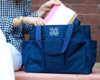 Monogram Organizational Tote, Monogram Beach Bag, Monogram Tote Bag, Monogram Personalized Large Tote, Teacher Bag, Craft Bag, Hobby Bag