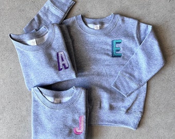 Toddler Initial Fleece Pullover, Custom Embroidered Sweatshirt, Monogram Crewneck Sweatshirt