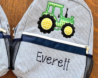 Personalized Tractor Backpack, Children's Backpack. Farmer's Backpack, Tractor appliqué backpack, Children's preschool backpack