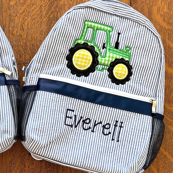 Personalized Tractor Backpack, Children's Backpack. Farmer's Backpack, Tractor appliqué backpack, Children's preschool backpack
