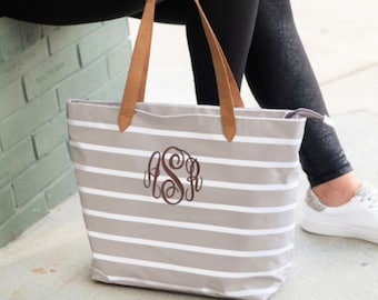 Monogram Tote Bag, Stripe Tote Purse, Monogram Purse, Monogram Tote Bag, Monogram Personalized Purse, Teacher Bag, Monogram Teacher Bag