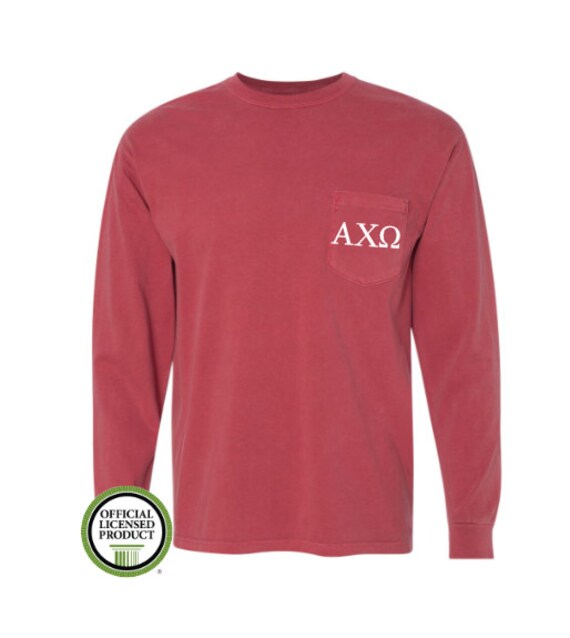 Alpha Chi Omega Confort Colores Largo Manga Pocket Tee Griego Regalo Regalo De La Hermandad De Mujeres Grandes Y Poco Alpha Chi Omega Alpha Chi