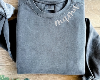 Sudadera bordada de mamá, cuello bordado de colores cómodos, regalo del Día de las Madres, regalo para mujeres