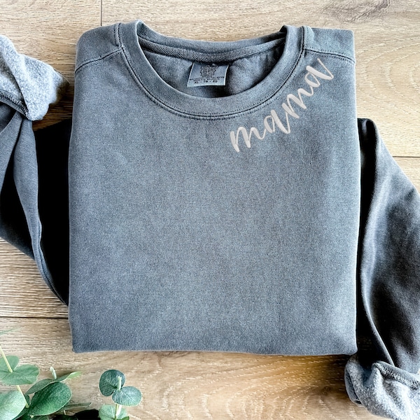Mama Embroidered Sweatshirt, Comfort Colors Embroidered Collar, Mothers Day gift, Gift for women