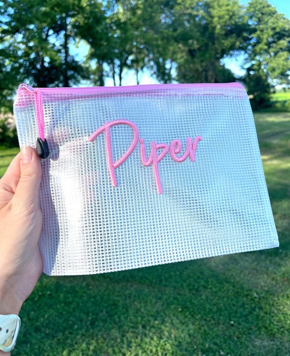3D Puff Embroidery Mesh Bag, Personalized Pool Bag, Large Toiletry Bag, Makeup Bag, Bridesmaid Gift, School Pencil Pouch