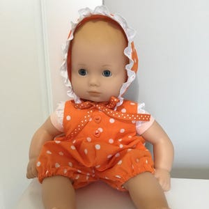 Bitty Baby Doll Romper and Hat, fits other 14-16 inch dolls, shoes additional.