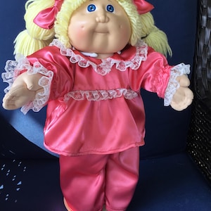 Cabbage Patch Doll Satin Pajamas with 2 Hair Bows, coral Color