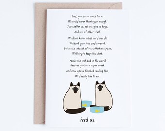 Funny Fathers Day Card Print, Cat Fathers Day Card Instant Download, Printable Father's Day Cards from the Cats, Two Siamese Cats Card