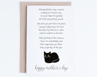 Mothers Day Card Printable, Funny Cat Mother's Day Card, Black Cat Mom Digital Card, Poem Printable Card, Instant Download, Fur Mom Card