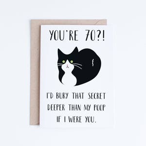 Afdrukbare 70e verjaardagskaarten, grappige Tuxedo Cat 70 verjaardagskaart, oude kaart krijgen, afdrukbare kattenkaart, Instant Download, 70 verjaardag grappig