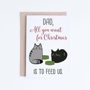 Druckbare Weihnachtskarten für Ihn, für Mann, Freund, Katzenväter, Katzenpapa, lustige Weihnachtskarten von den Katzen, schwarze Katze, grau getigerte Katze