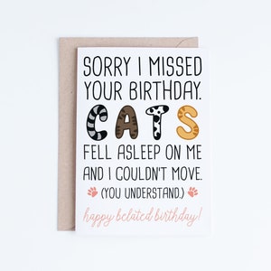 Funny Belated Birthday Printable Cards, Funny Cat Birthday Card, Cat Lovers Digital Download, Cute Late Birthday Cards Instant Download