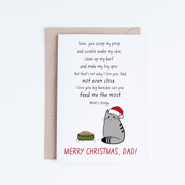 Christmas Cards for Cat Dads, Printable Funny Cat Christmas Cards, Instant Download, Tabby Cat, From the Cat Cards, Funny Poem Card for Him