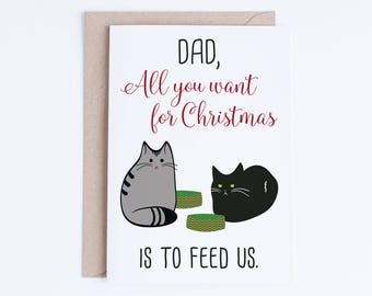 Printable Christmas Cards For Him, For Husband, Boyfriend, Cat Dads, Cat Dad, Funny Christmas Cards from the Cats, Black Cat, Grey Tabby Cat