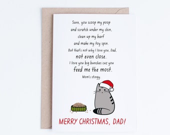 Christmas Cards for Cat Dads, Printable Funny Cat Christmas Cards, Instant Download, Tabby Cat, From the Cat Cards, Funny Poem Card for Him
