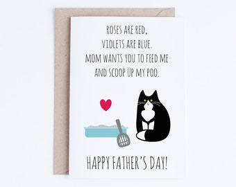 Printable Father Card, Fathers Day Card, Pet Dad, Father's Day Cards from the Cat, Tuxedo Cat Father's Day, Fur Baby Dad Instant Download