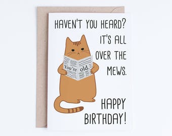 Funny Birthday Cards Instant Download, Funny Orange Cat Birthday Card Printable, Ginger Cat Card Digital Download, Getting Old Birthday Card