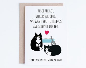 Valentine Card Printable, Valentine Card Her Printable for Cat Mommy, Funny Tuxedo Cats Valentine Cards for Wife from the Cats, Girlfriend