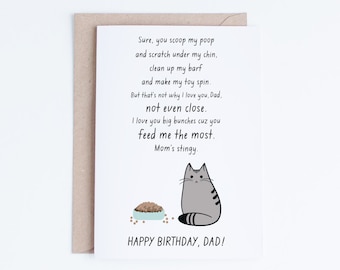 Funny Cat Birthday Cards for Him Instant Download, Cat Dad Birthday Poem Printable Cards, Grey Cat, From the Cat Cards, Tabby Cat, Cute