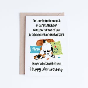 Tarjeta de aniversario imprimible, tarjeta de aniversario de gato Calico divertido, tarjeta imprimible divertida de gato mimado, descarga instantánea, gatito gordito celoso