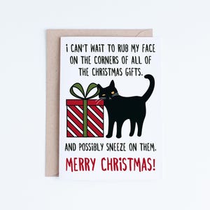 Druckbare Weihnachtskarten, lustige schwarze Katze Weihnachtskarte, Katze Humor, Katzenliebhaber, süße Katze Illustration Karte DIY, digitale Downloads