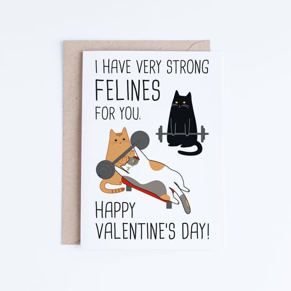 valentine card printable, Funny Valentine's Day Black Cat Card, Funny Weight Lifting Cats Valentine Cards, For Him, Felines, Punny