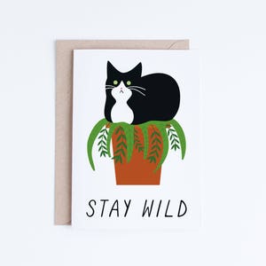 Just Because Card, Stay Wild Printable Card, Funny Cat Printable Cards, Funny Tuxedo Cat Card, Instant Download, Plant Cat Lady, For Friend image 1