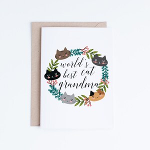 Carte de fête des mères imprimable pour grand-mère, carte numérique de fête des mères florale, carte bâillon, carte de fête des mères chat grand-mère, chats mignons, Kawaii