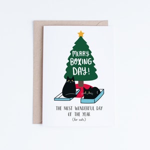 Cartes de Noël imprimables, carte de chats noirs de Boxing Day, téléchargements instantanés de cartes de Noël drôles, cartes pour les amoureux des chats, Royaume-Uni, Australie, Canada