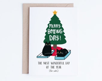 Printable Christmas Cards, Boxing Day Black Cats Card, Funny Christmas Cards Instant Downloads, Cards for Cat Lovers, UK, Australia, Canada