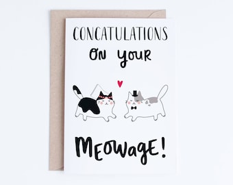 Wedding Card Printables, Marriage Cards, Funny Cat Marriage Card, Congratulations Card Instant Download, Concatulations on Your Meowage