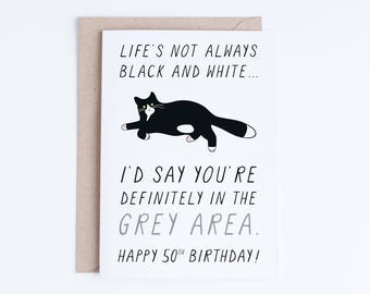 Biglietto di auguri per il 50° compleanno, biglietto di auguri stampabile, biglietto di auguri divertente con gatto, biglietto per i 50 anni, biglietto di auguri stampabile con gatto, download immediato, 50° compleanno