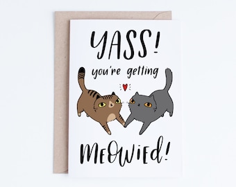 Funny Engagement Cards Instant Download, Printable Cards, Congratulations, Congrats, Cat Illustration, Cat Lovers, Grey Cat, Tabby Cat