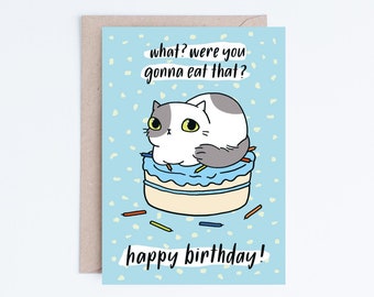 Funny Cat Birthday Cards Instant Download, Printable Cards, Grey and White Cat, Cat Illustration, From the Cat Cards, For Him, For Her