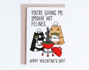 Valentine Card Printable, Punny Valentine, Funny Valentine's Day Pun Tuxedo Cat Card, Ginger Tabby Cat, Orange Cat, Cats, For Him, Barbecue