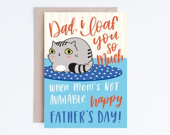 Funny Fathers Day Card Print Instant Download, Printable Father's Day Cards from the Cat, Tabby Cat Card, Grey Cat, American Shorthair