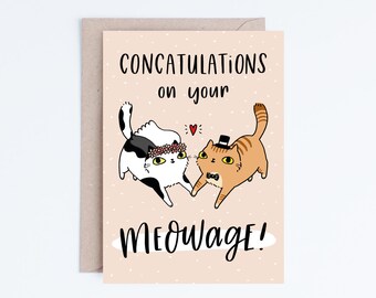 Funny Wedding Cards Instant Download, Printable Cards, Congratulations, Marriage, Cat Illustration, Cat Lovers, Tuxedo Cat, Ginger Tabby Cat