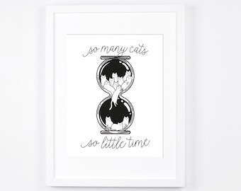 Arte divertido del gato imprimible, descarga instantánea de la impresión del arte del gato surrealista, idea del regalo de los amantes de los gatos, arte de los gatos blancos y negros, minimalista, gatitos