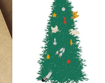 Christmas Cats Card, Meowy Christmas Printable Card, Downloadable Christmas Card, Quirky Cat Card Download, Cats in Christmas Tree Card