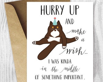 Funny Birthday Printable Cards, Funny British Shorthair Cat Birthday Cards, Chocolate Bicolour Cat Card Digital Download, Butt Licking Cat