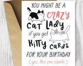 Funny Birthday Cards for Her Instant Download, Crazy Cat Lady Printable Birthday Cards for Friend, For Sister, Funny Cat Birthday Card