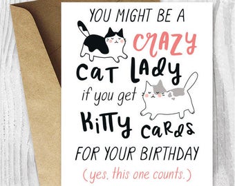 Funny Birthday Cards for Her Instant Download, Crazy Cat Lady Printable Birthday Cards for Friend, For Sister, Funny Cat Birthday Card