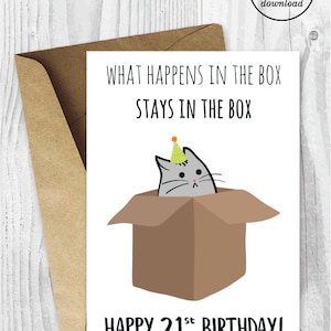 Cartes imprimables du 21e anniversaire, cartes d'anniversaire drôles du 21e anniversaire, carte d'anniversaire drôle de chat, cartes imprimables de chat, téléchargement immédiat, 21 anniversaire