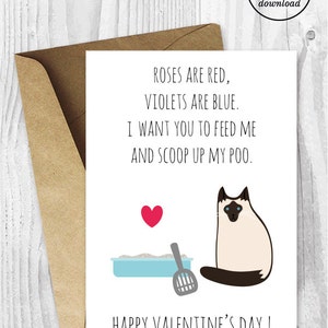 Divertente biglietto di San Valentino stampabile, divertente biglietto di San Valentino con gatto siamese, biglietti di San Valentino per gatti, biglietto di San Valentino dal gatto
