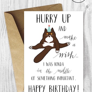 Funny Birthday Printable Cards, Funny British Shorthair Cat Birthday Cards, Chocolate Bicolour Cat Card Digital Download, Butt Licking Cat