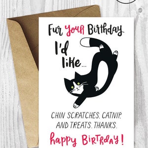Téléchargement instantané de cartes d’anniversaire de chat drôle, cartes d’anniversaire imprimables drôle de chat de smoking, téléchargement numérique de chat noir et blanc, Sassy Kitty