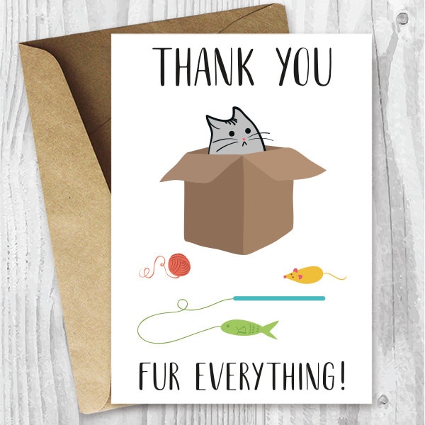 Tarjetas de agradecimiento, Tarjetas imprimibles de agradecimiento de gato divertido, Tarjeta de gato de agradecimiento Fur Everything, Descarga instantánea, Tarjetas de gato divertidas para imprimir