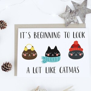 Noël imprimable, cartes de Noël drôles de chat téléchargement instantané, Catmas, cartes de Noël illustrées mignonnes à imprimer, carte pour les amoureux des chats