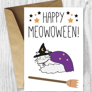 Printable Halloween Cards, Happy Meowoween Halloween Cat Card, Funny Printable Halloween Card, Instant Download Card, Cat Halloween image 1